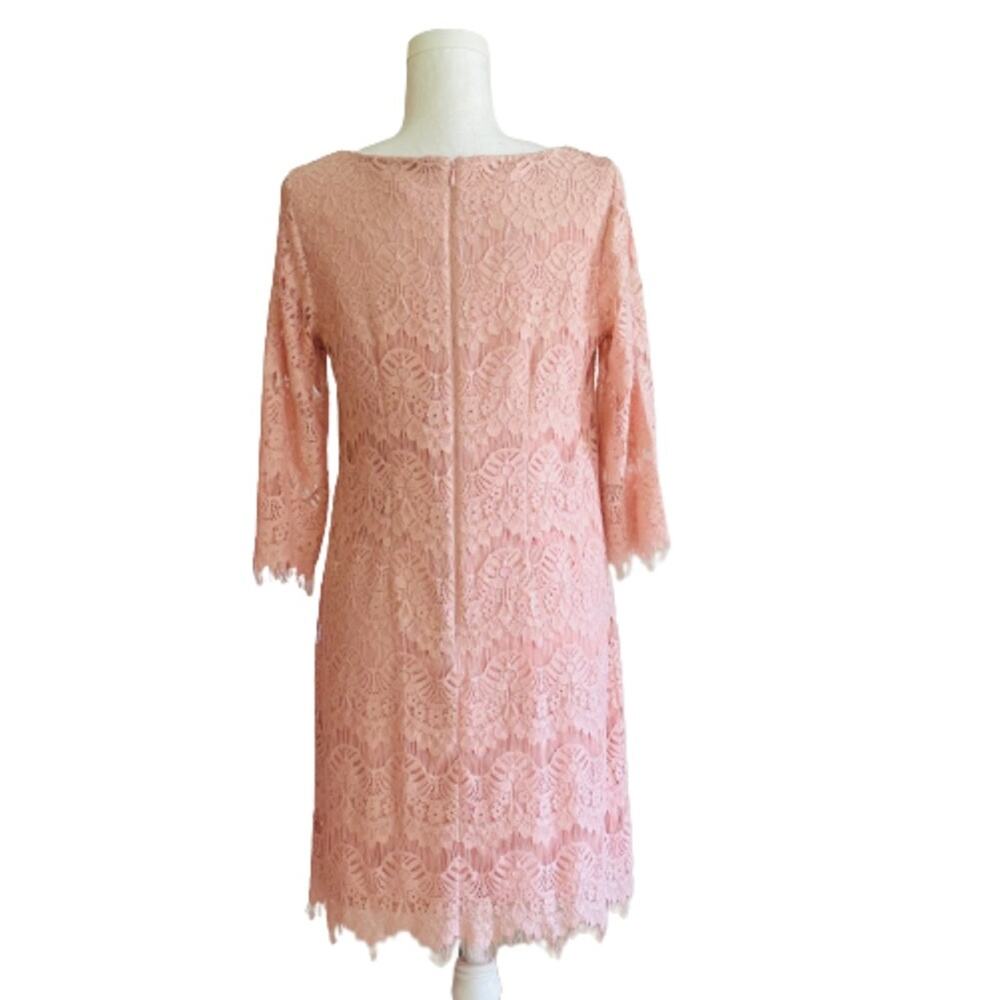 Jessica Howard Dress Blush Pink Lace 3/4 Sleeve Lined Sheath Party Size 8P - Picture 5 of 11